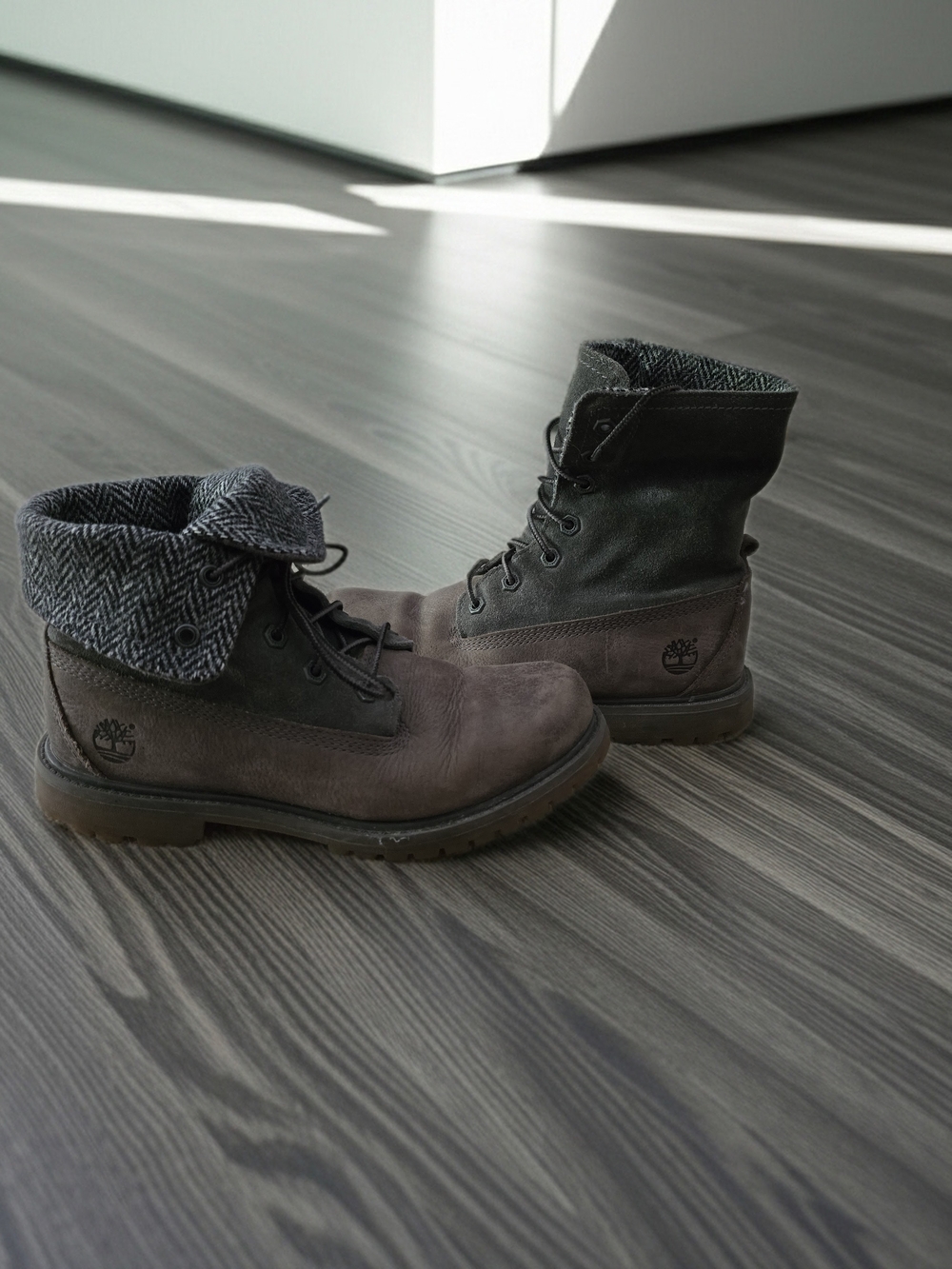 Timberland Harris Tweed Leather Fold-Down Collar Lace-Up Boots